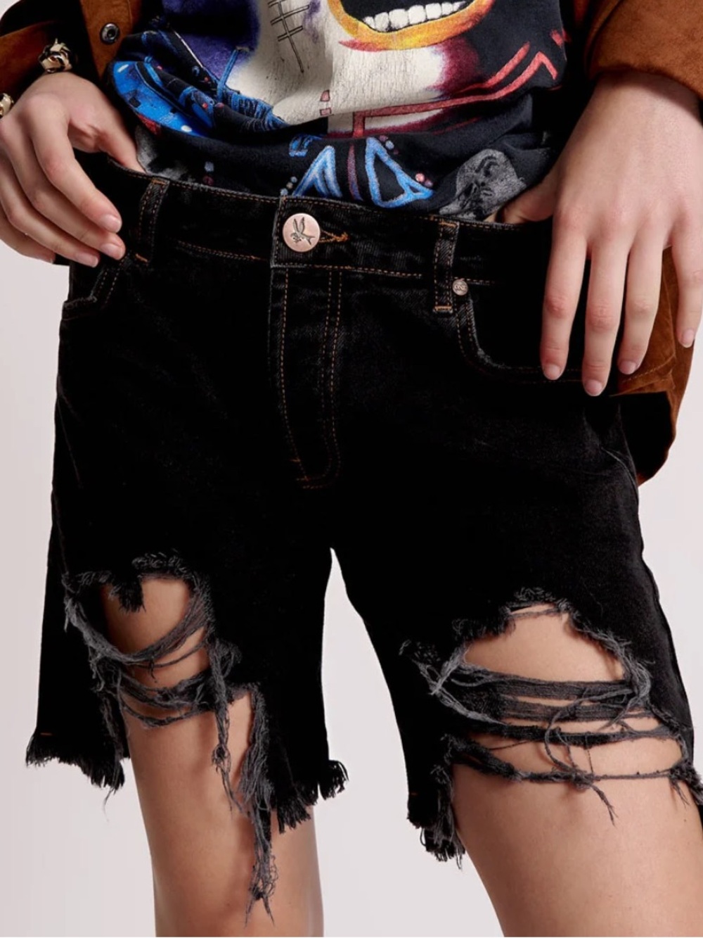 One Teaspoon Stevie’s Distressed Black Denim Shorts